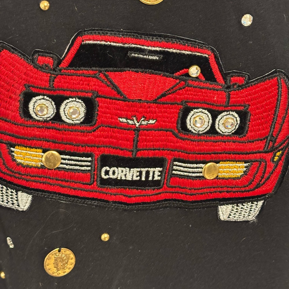 Accente’ Black Large Embroidered Corvette. Rhinestones, studs and hanging coins. - Picture 3 of 8